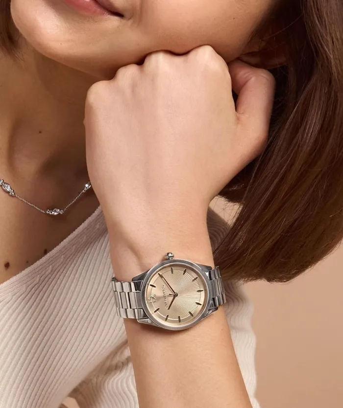 Women Sports Luxe Watches Olivia Burton 38mm Radiate Nude and Silver Bracelet Watch Women Sports Luxe Watches Olivia Burton 38mm Radiate Nude and Silver Bracelet Watch