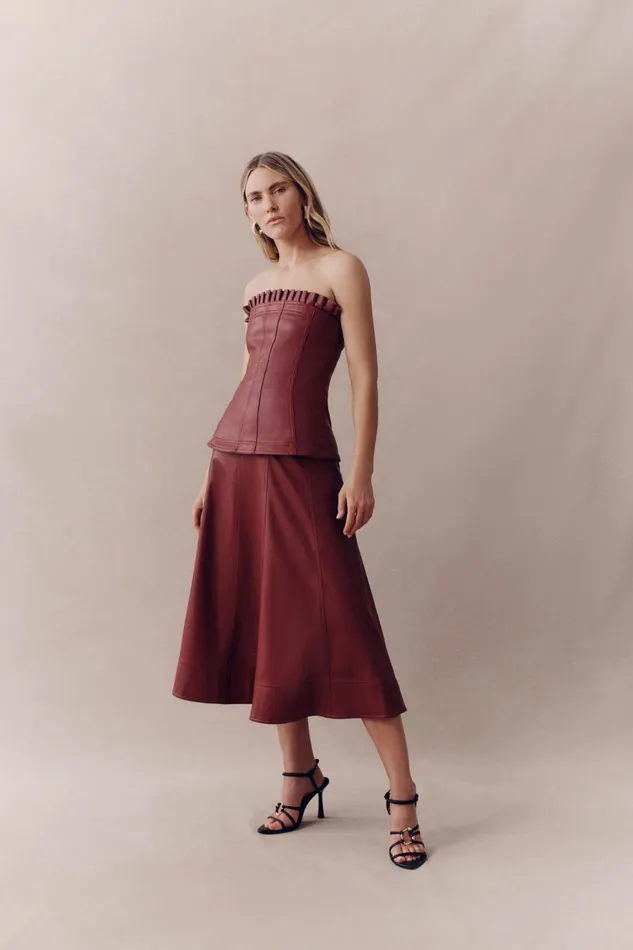 Women Stanhope Vegan Leather Top Mahogany Red Aje Tops