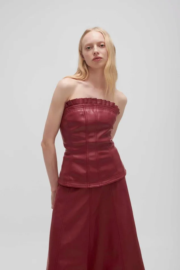 Women Stanhope Vegan Leather Top Mahogany Red Aje Tops