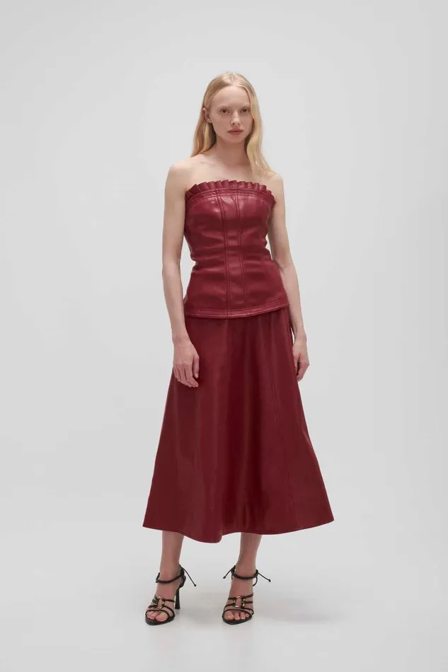 Women Stanhope Vegan Leather Top Mahogany Red Aje Tops