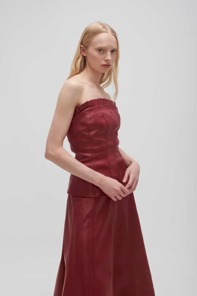 Women Stanhope Vegan Leather Top Mahogany Red Aje Tops