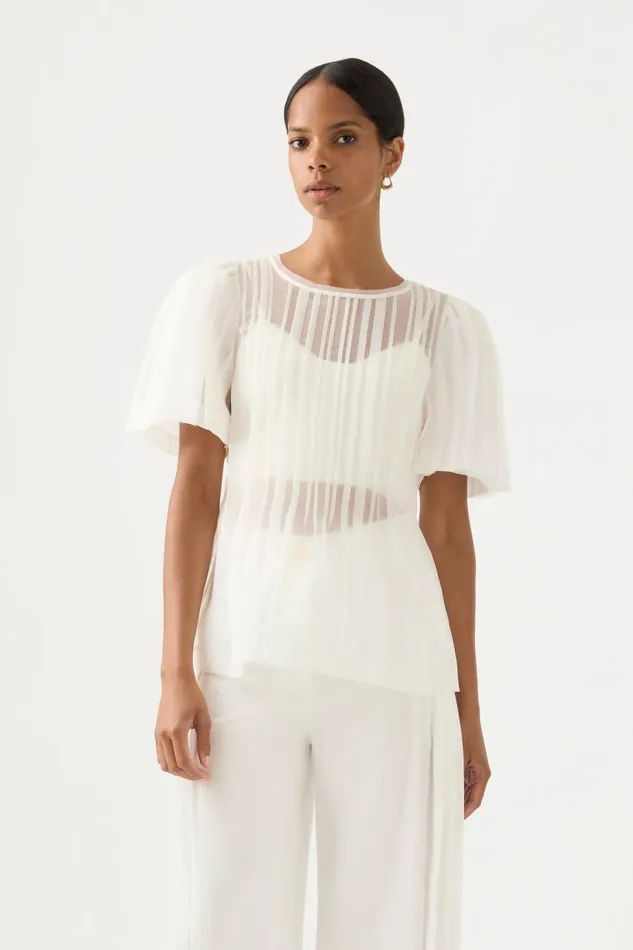 Women Stella Linear Ruffle Top Ivory Aje Tops