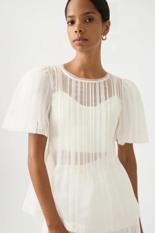 Women Stella Linear Ruffle Top Ivory Aje Tops