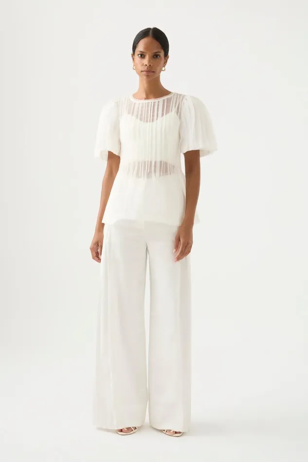 Women Stella Linear Ruffle Top Ivory Aje Tops