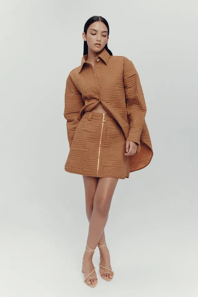 Women Surrealist Quilted Mini Skirt Tawny Brown Aje Skirts