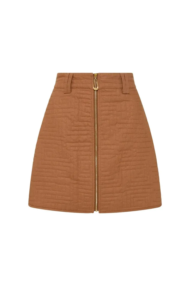 Women Surrealist Quilted Mini Skirt Tawny Brown Aje Skirts
