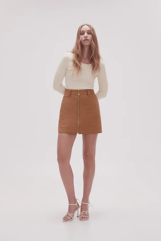 Women Surrealist Quilted Mini Skirt Tawny Brown Aje Skirts