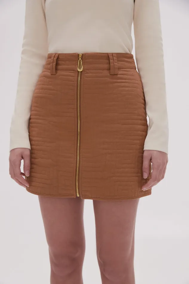 Women Surrealist Quilted Mini Skirt Tawny Brown Aje Skirts