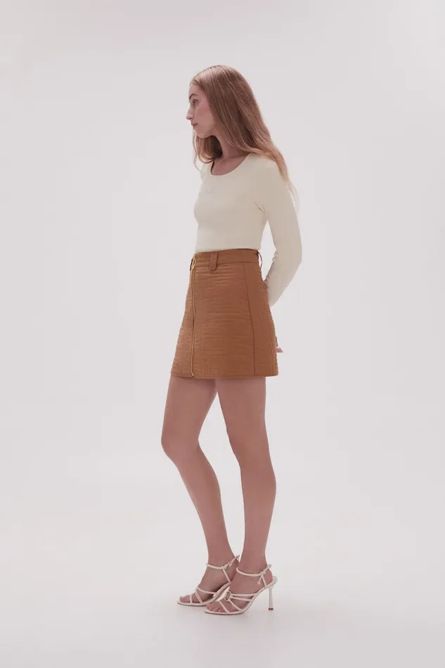 Women Surrealist Quilted Mini Skirt Tawny Brown Aje Skirts