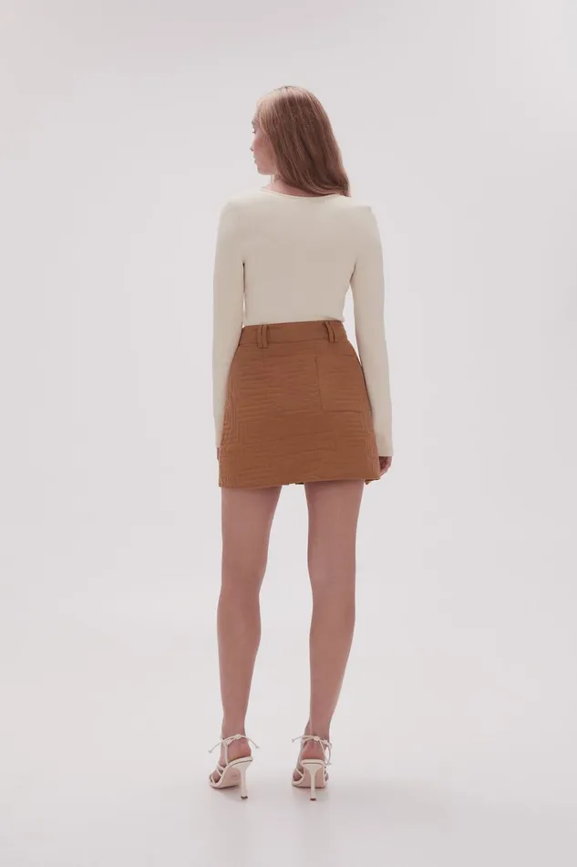 Women Surrealist Quilted Mini Skirt Tawny Brown Aje Skirts