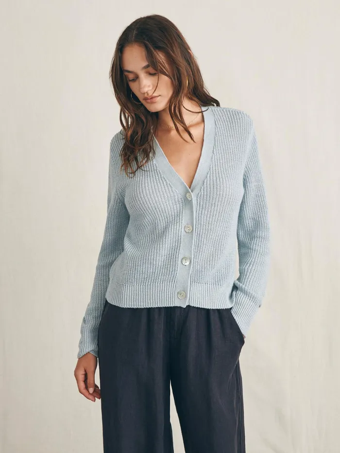 Women Sweaters Faherty Miramar Linen Cardigan Chalk Blue