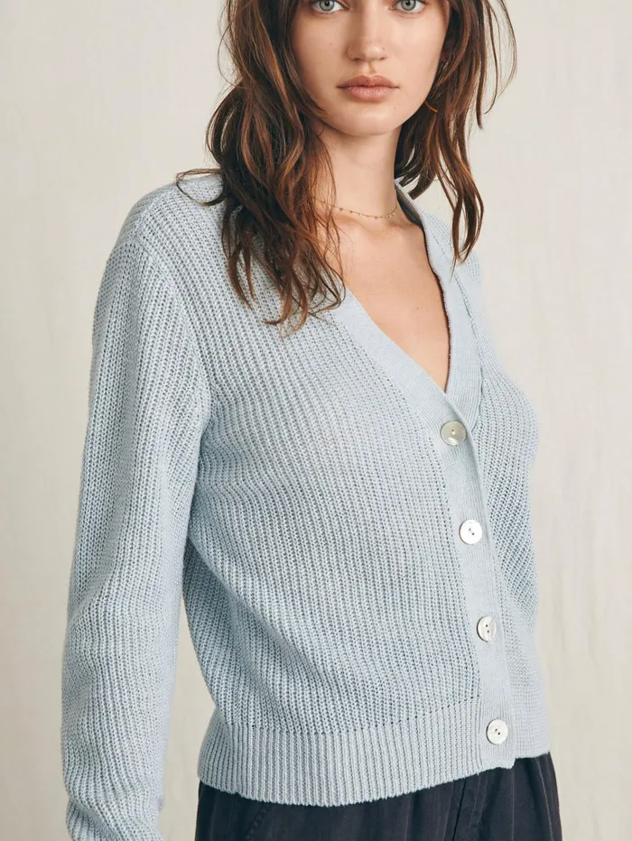 Women Sweaters Faherty Miramar Linen Cardigan Chalk Blue