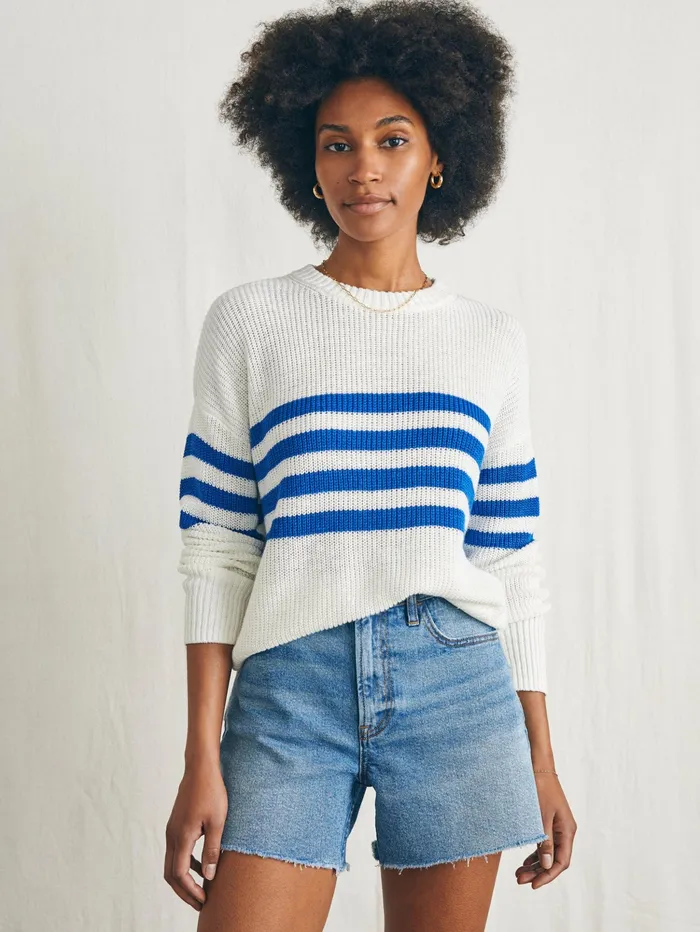 Women Sweaters Faherty Miramar Linen Crew Sweater Charleston Stripe