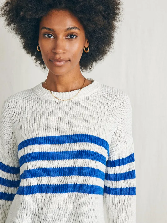 Women Sweaters Faherty Miramar Linen Crew Sweater Charleston Stripe