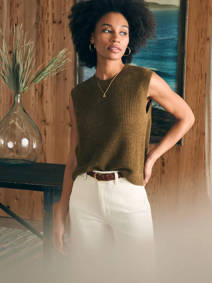 Women Sweaters Faherty Miramar Linen Muscle Tank Military Olive