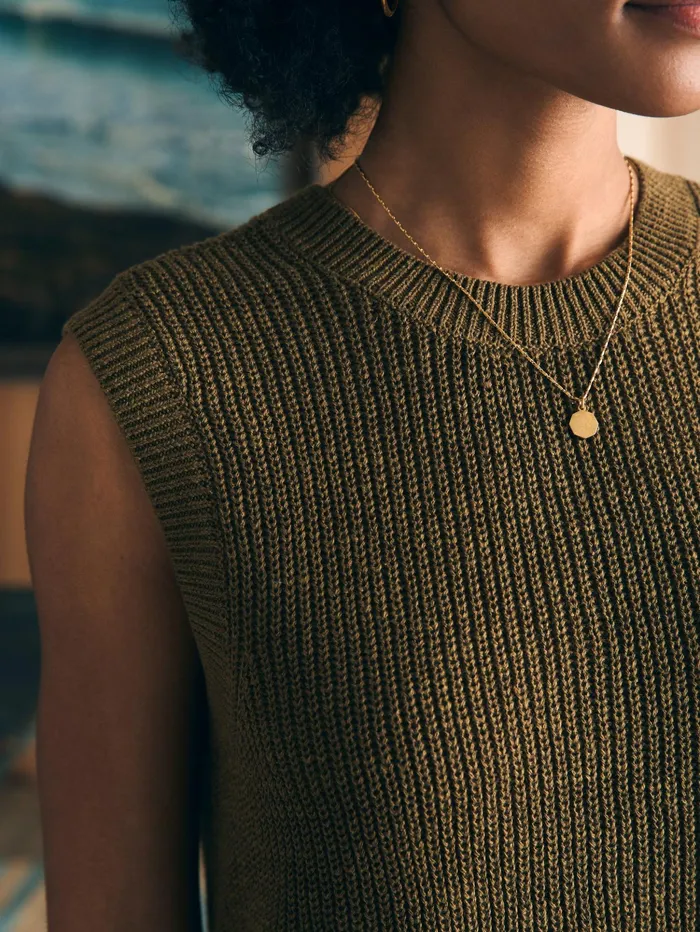 Women Sweaters Faherty Miramar Linen Muscle Tank Military Olive