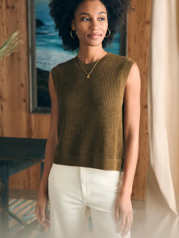 Women Sweaters Faherty Miramar Linen Muscle Tank Military Olive