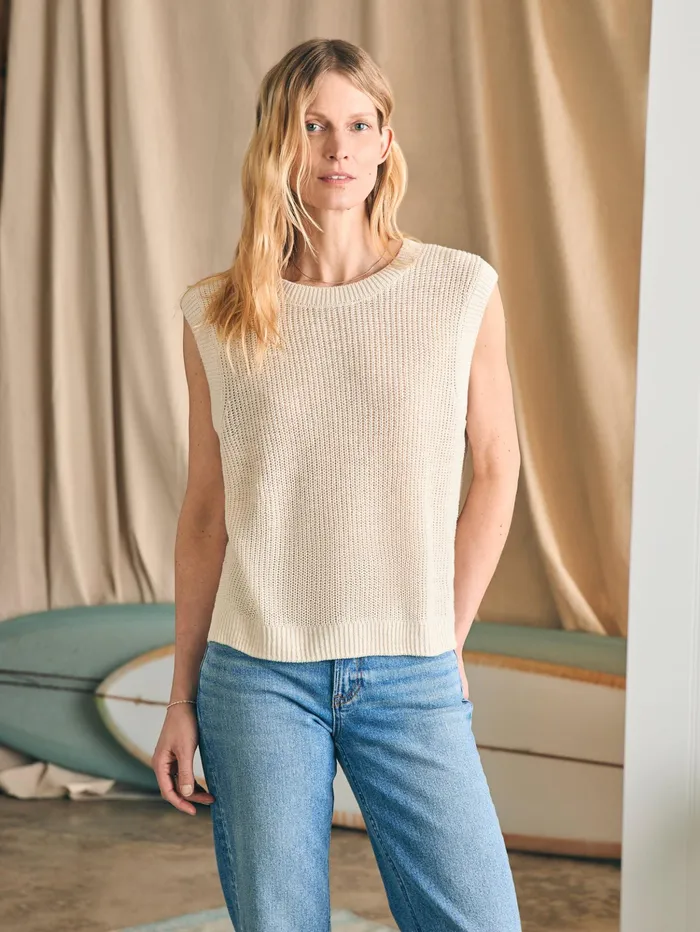Women Sweaters Faherty Miramar Linen Muscle Tank Summer Sand