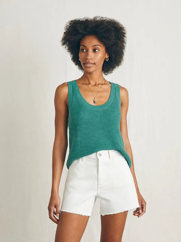 Women Sweaters Faherty Miramar Linen Scoop Neck Tank Bottle Green