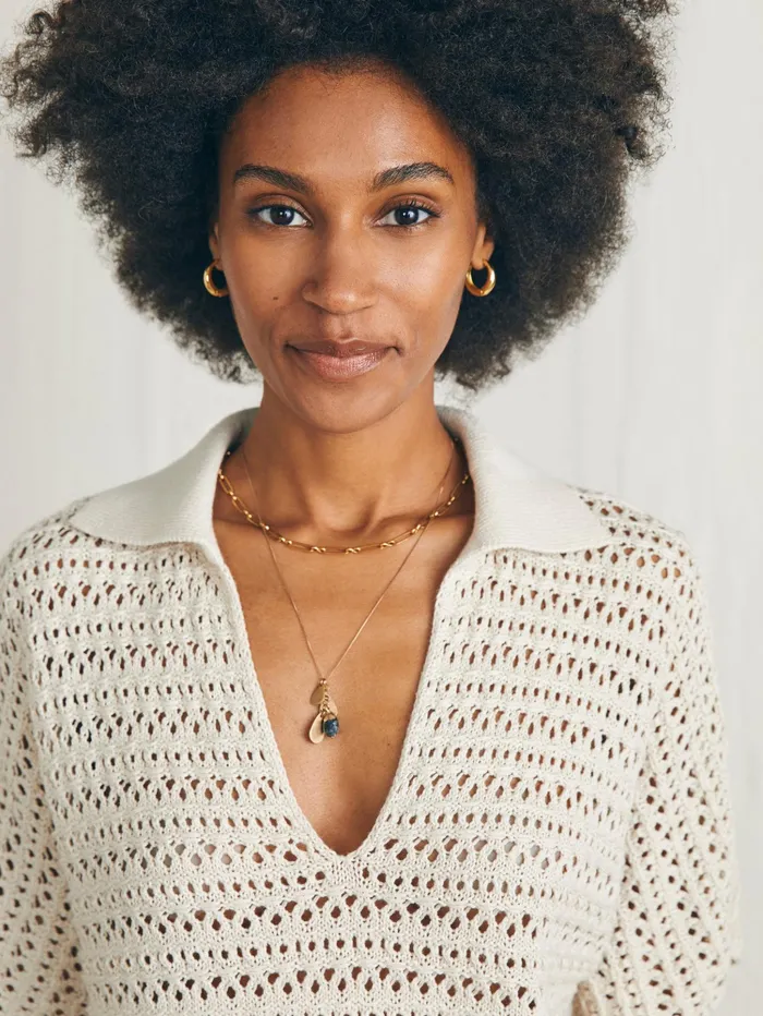 Women Sweaters Faherty Nusa Crochet Polo Sweater Birch