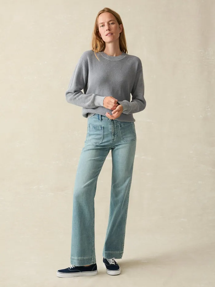 Women Sweaters Faherty Sunwashed Organic Waffle Sweater Tradewinds