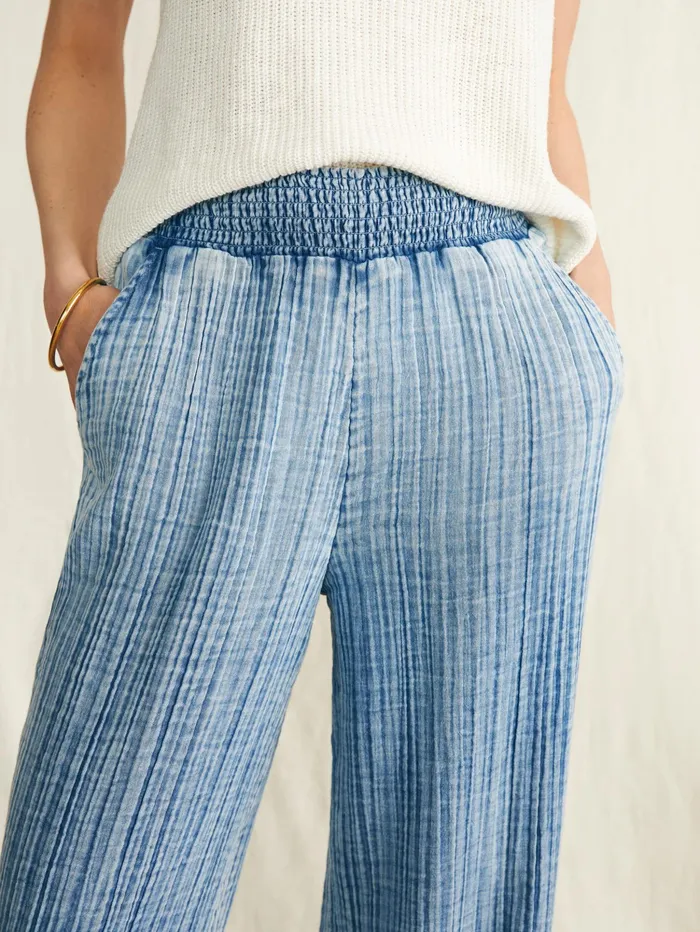 Women Swim Faherty Dream Cotton Gauze Wide Leg Pant Light Indigo Wash