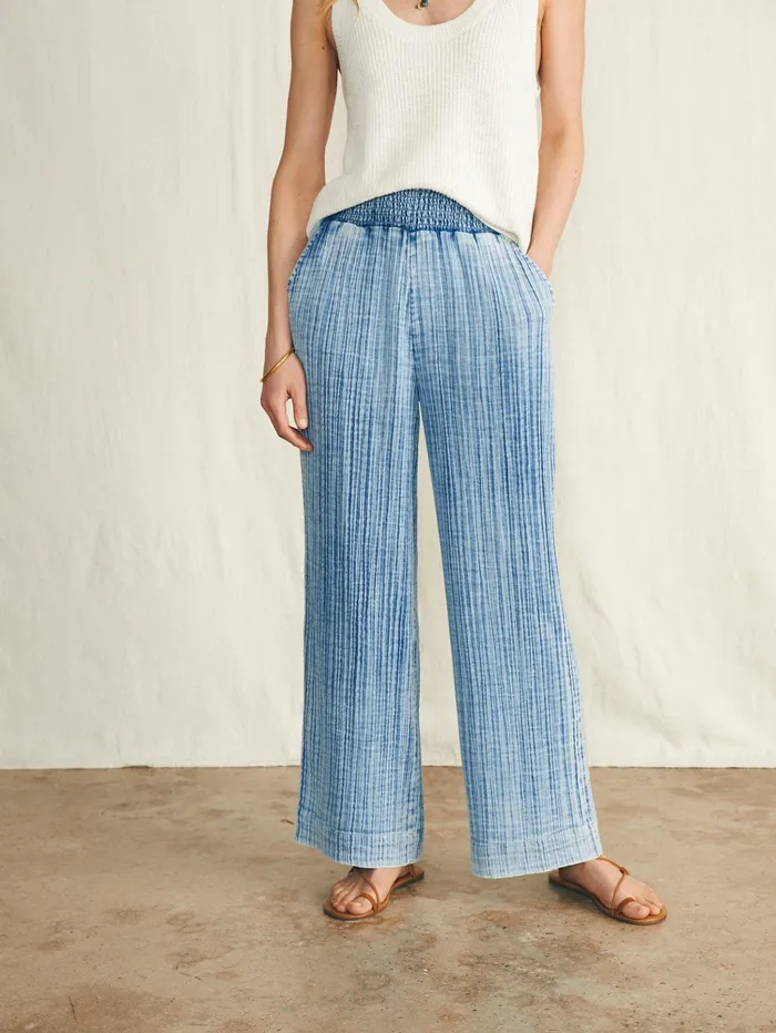 Women Swim Faherty Dream Cotton Gauze Wide Leg Pant Light Indigo Wash