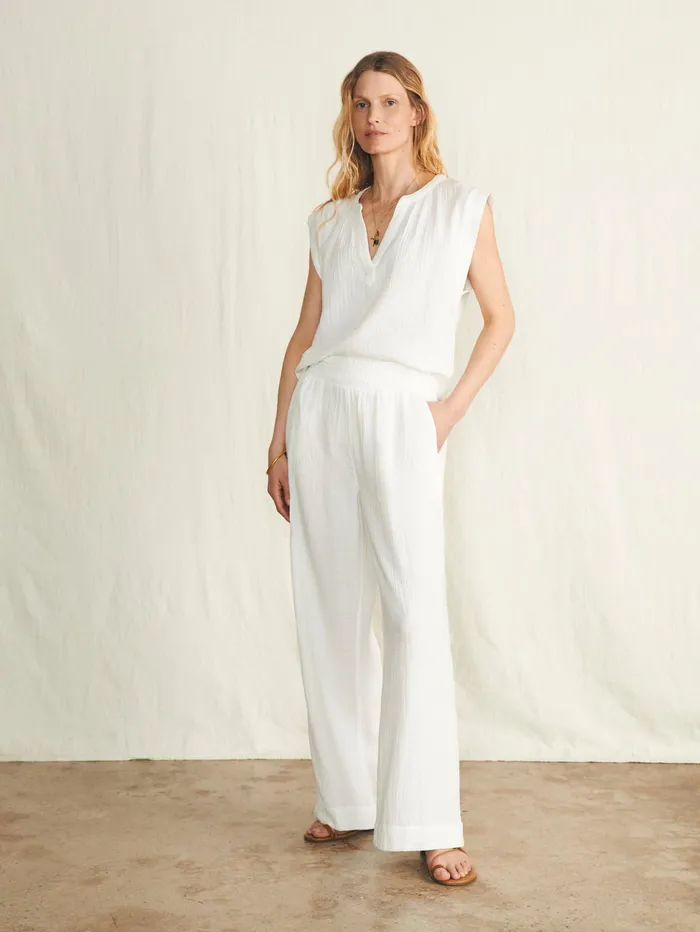 Women Swim Faherty Dream Cotton Gauze Wide Leg Pant White