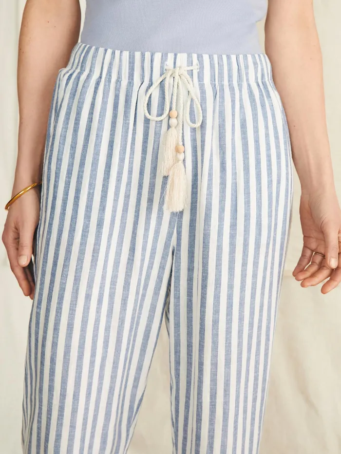 Women Swim Faherty Pacific Beach Linen Pant Blue Lucy Stripe