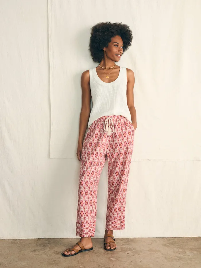 Women Swim Faherty Pacific Beach Linen Pant Clara Ikat