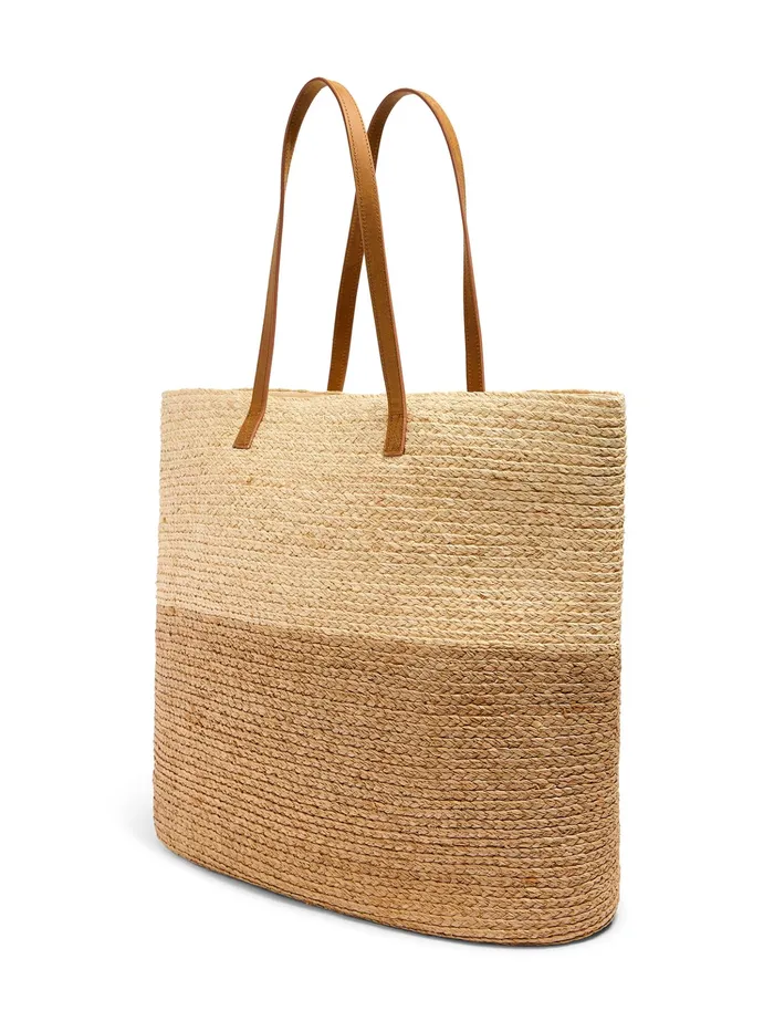 Women Swim Faherty Raffia Colorblock Tote Natural