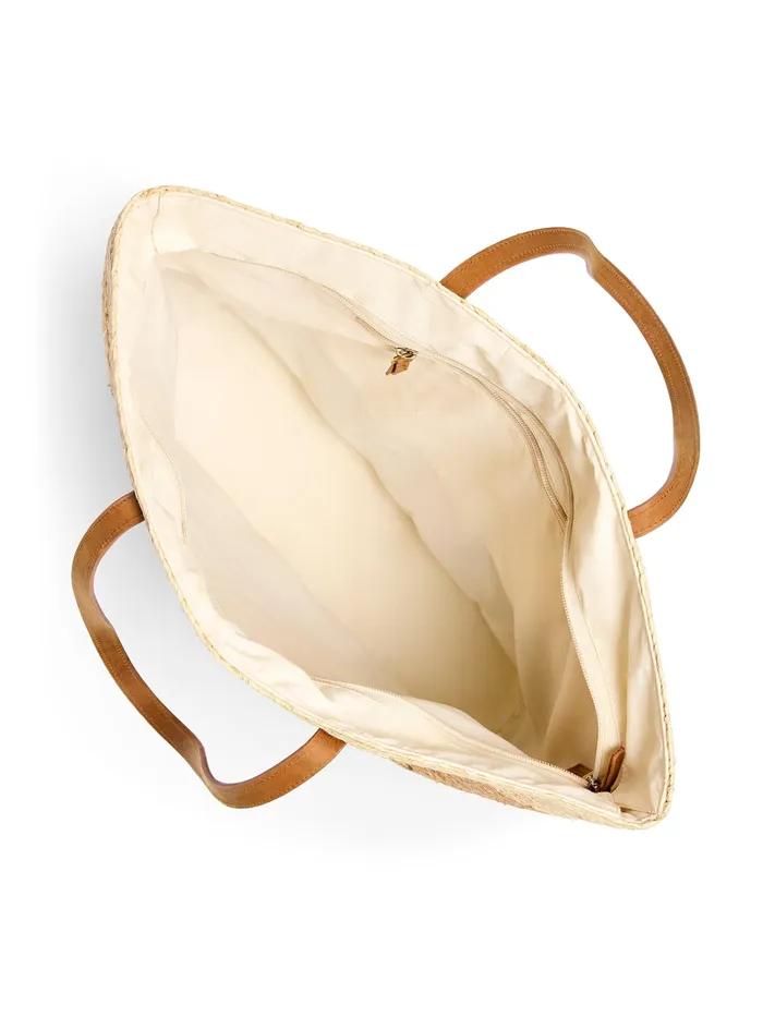 Women Swim Faherty Raffia Colorblock Tote Natural