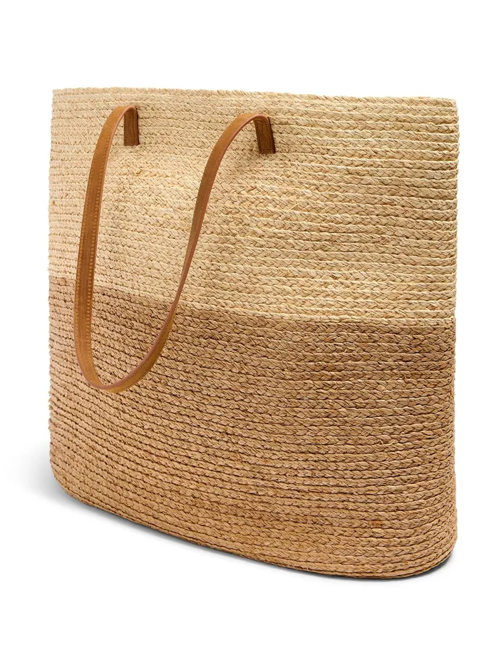 Women Swim Faherty Raffia Colorblock Tote Natural