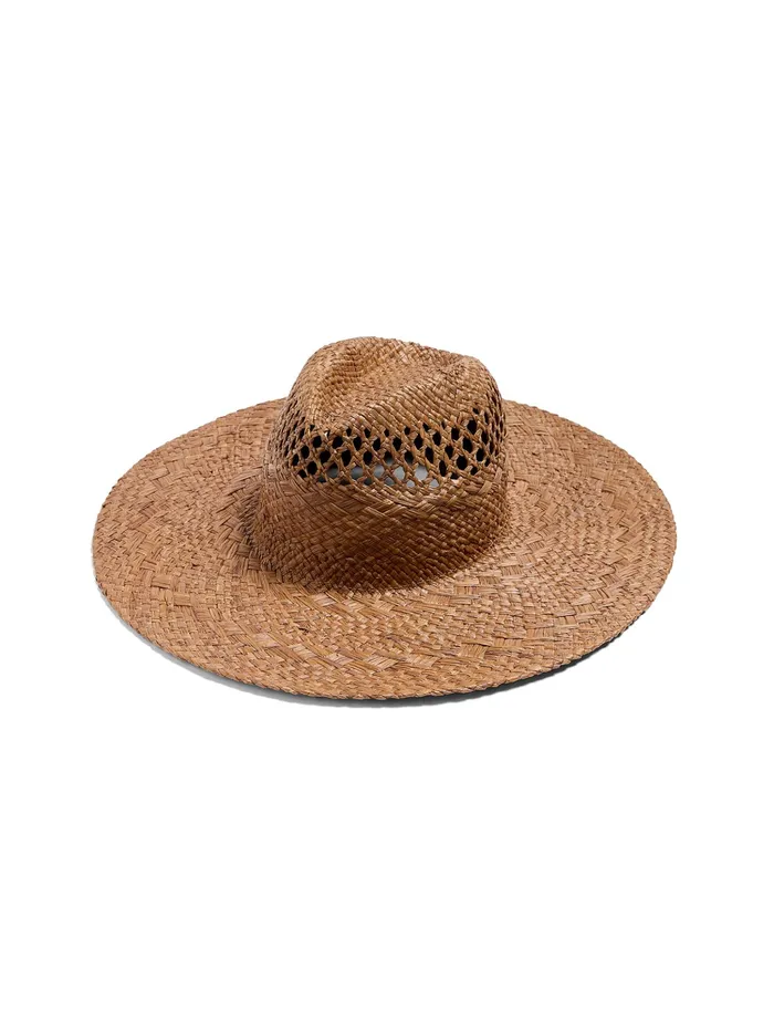 Women Swim Faherty Raffia Mixed Stitch Fedora Dark Brown
