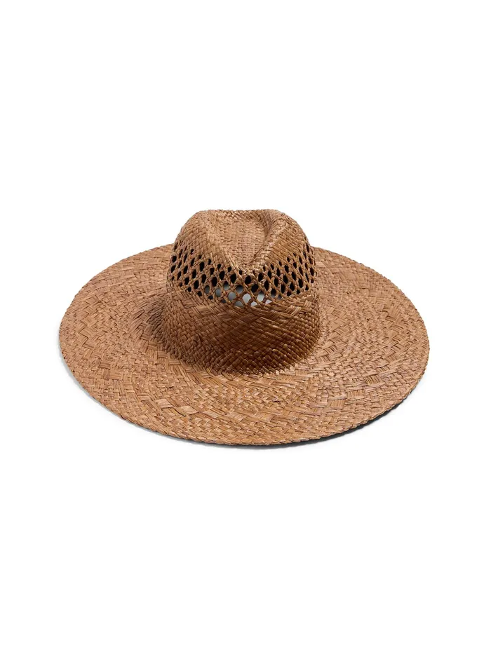 Women Swim Faherty Raffia Mixed Stitch Fedora Dark Brown