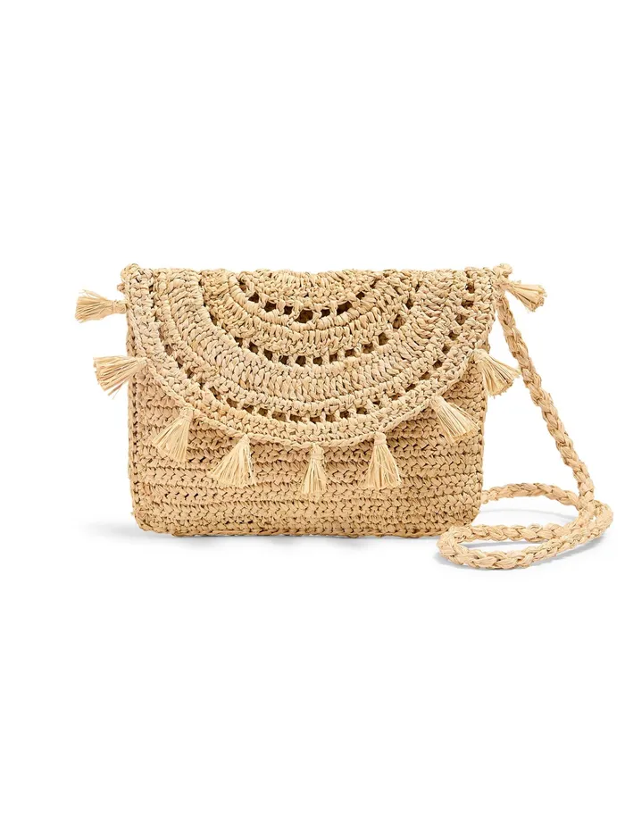Women Swim Faherty Raffia Tassel Clutch Natural
