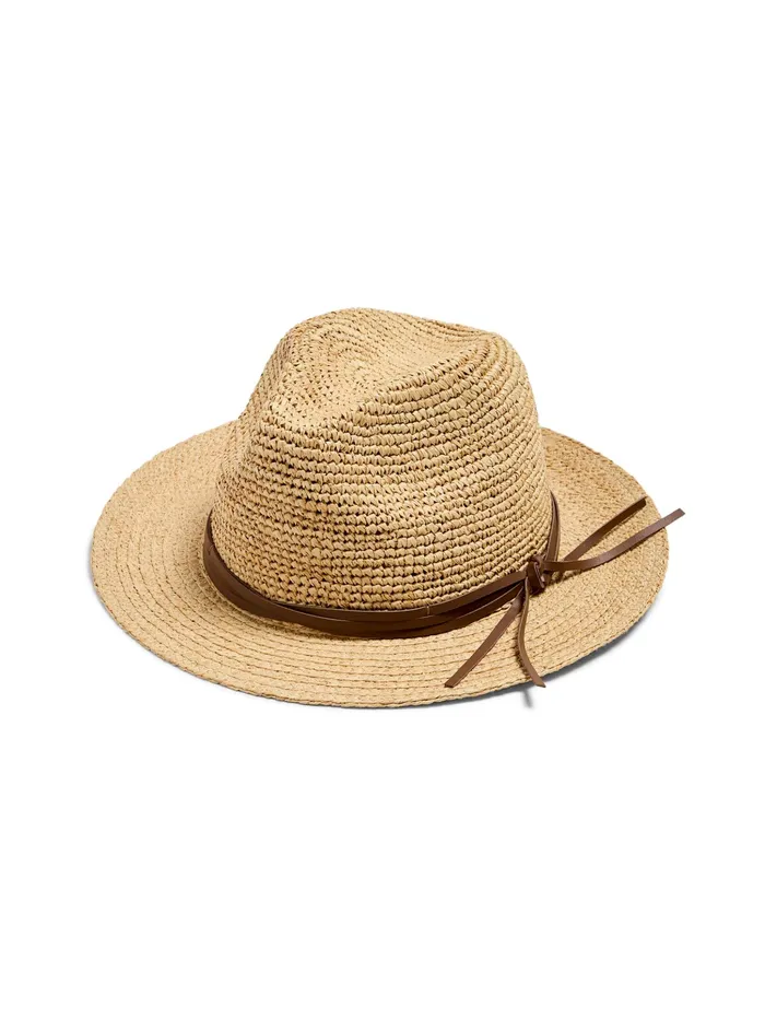 Women Swim Faherty Raffia Trim Crochet Fedora Natural