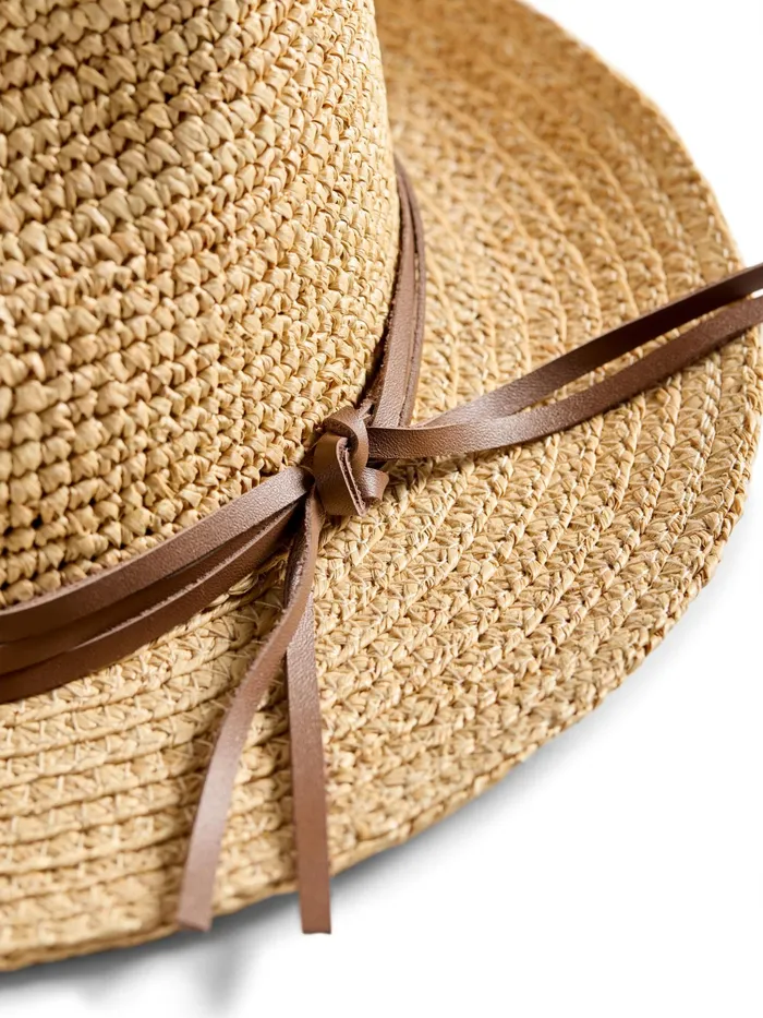 Women Swim Faherty Raffia Trim Crochet Fedora Natural