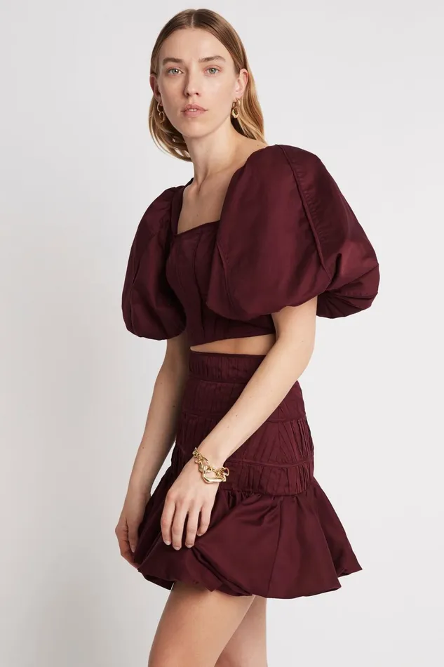 Women Sylvia Puff Sleeve Crop Top Chestnut Red Aje Tops
