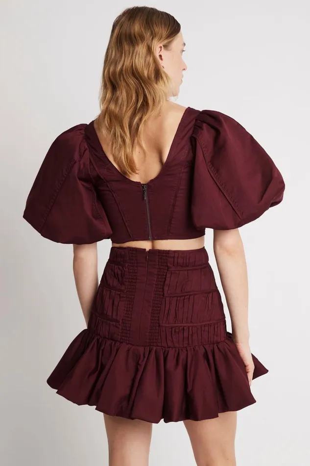 Women Sylvia Puff Sleeve Crop Top Chestnut Red Aje Tops