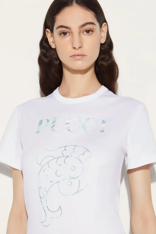 Women TShirts And Sweatshirts PUCCI LogoPrint Cotton TShirt
