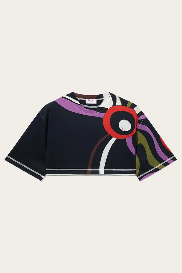 Women TShirts And Sweatshirts PUCCI MarmoPrint Cropped Cotton TShirt