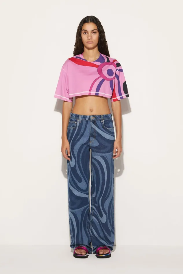 Women TShirts And Sweatshirts PUCCI MarmoPrint Cropped Cotton TShirt