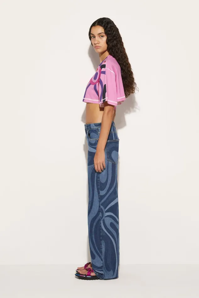 Women TShirts And Sweatshirts PUCCI MarmoPrint Cropped Cotton TShirt