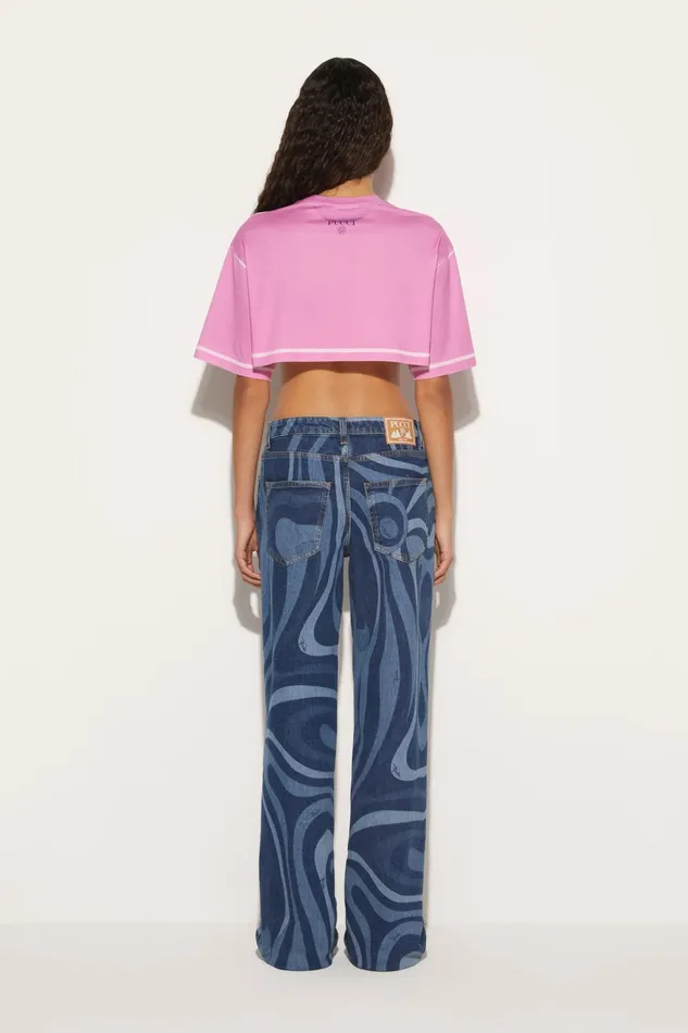Women TShirts And Sweatshirts PUCCI MarmoPrint Cropped Cotton TShirt