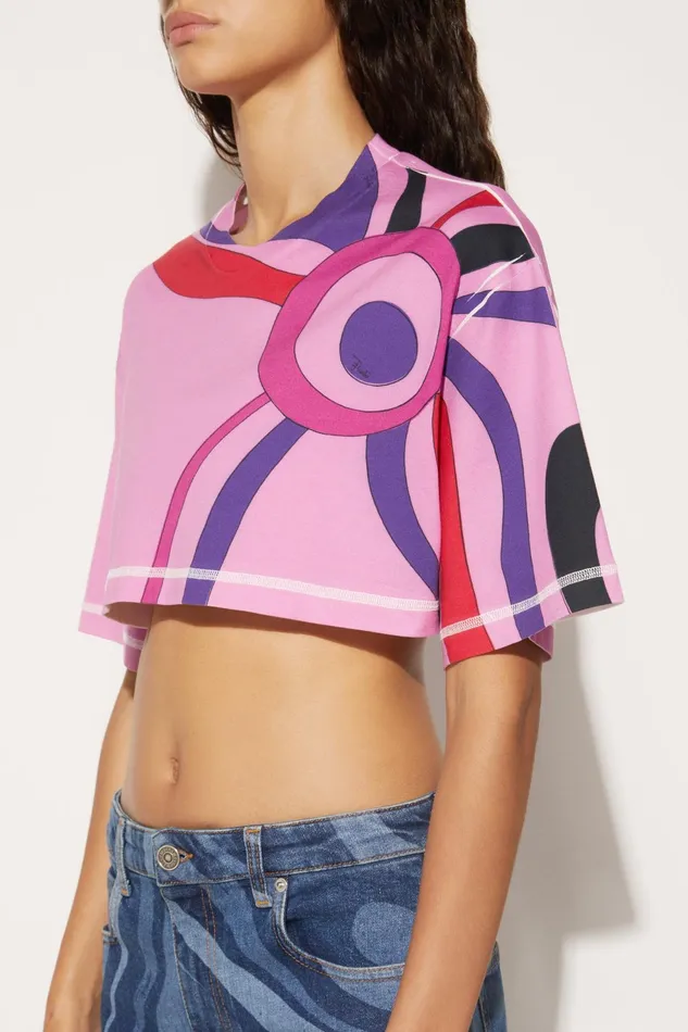 Women TShirts And Sweatshirts PUCCI MarmoPrint Cropped Cotton TShirt