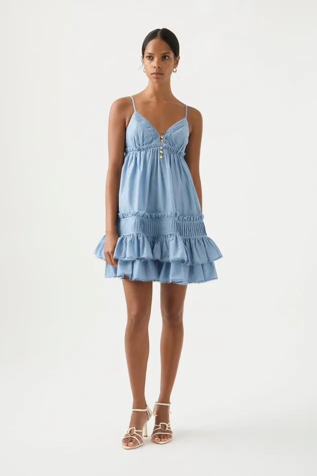 Women Talia Flounce Mini Dress Steel Blue Aje Dresses