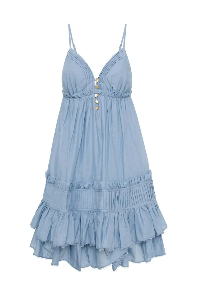 Women Talia Flounce Mini Dress Steel Blue Aje Dresses