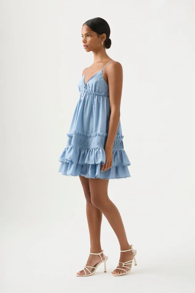 Women Talia Flounce Mini Dress Steel Blue Aje Dresses