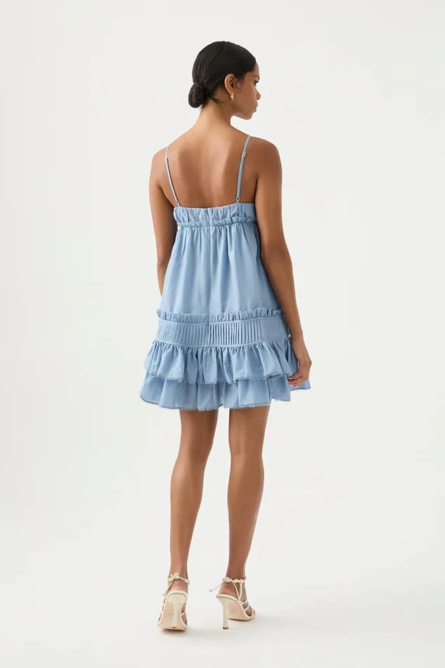 Women Talia Flounce Mini Dress Steel Blue Aje Dresses